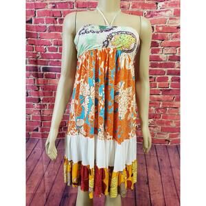 Lani Halter Tiered Sundress Size Medium Multicolor Boho Festival